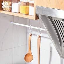 Wardrobe Hanging Rod Balcony Drying Rack Kitchen Storage Rack Rod No-Drill Shower Curtain Rod Door Curtain Telescopic Rod Window Curtain Rod - White - View 5