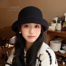1pc Vintage Acrylic Solid Color Knitted Hat, All-Season Rolled Brim Bucket Hat, Korean Style - Rolled Brim Hat - View 3
