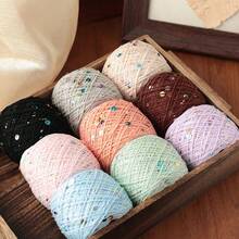 150g/3pcs Multi-Color Beautiful Pale Purple Sequin Yarn Cotton Thread 1mm Iridescent Round Sequins INS Hot-Selling Braided Hair Ties Pure Cotton Knitted Yarn - 150G/3PC - View 9