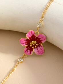1pc Vintage Sweet Floral Gradient Bracelet, Vacation Style Women's Bracelet - Gold - View 3