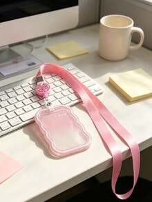 Cute Wavy Edge Gradient Transparent ID Card Holder With Lanyard,Ins Minimalist Soft Silicone Card Sleeve,Shiny Rhinestone Round Retractable Badge Reel - Multicolor - View 1