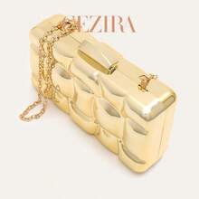 CEZIRA All-Gold Hard Shell Evening Clutch Bag, Fashionable Design, Premium Texture, Crossbody Phone Bag For Women, Suitable For Dinner, Cocktail Party, Wedding Occasions - Multicolor - View 3