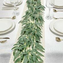 3 Packs Artificial Vines Faux Hanging Greenery Vines Green Leaf Garland Suitable For Garden Wedding Backdrops Party Home Decor Indoor Outdoor Window Box Planters Spring And Summer Decoration Hotel And Caf Accent Wall - Multicolor - View 11