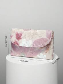 歐美女性優雅亮面多色葉片與花卉拼接晚宴包，宴會包，刺繡包，手拿包，時尚復古鏈條信封包，適合派對女孩、新娘、大學生、職場新人與白領女性，完美適配派對、舞會、婚禮，可與舞會配件完美搭配，隨機花紋 - 粉色 - 查看 4