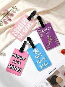 3PCS Funny Warning Text Pattern PVC Luggage Tags, Fashionable & Interesting Suitcase Identification Tags, Anti-Loss Boarding Hanging Accessories, Creative & Quirky Travel Luggage Label Accessories, Lightweight & Durable, Holiday Small Gifts - Multicolor - View 1