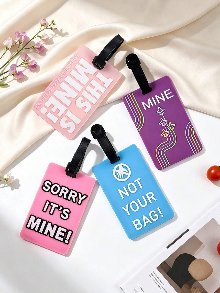 3PCS Funny Warning Text Pattern PVC Luggage Tags, Fashionable & Interesting Suitcase Identification Tags, Anti-Loss Boarding Hanging Accessories, Creative & Quirky Travel Luggage Label Accessories, Lightweight & Durable, Holiday Small Gifts - Multicolor - View 1