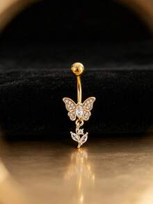1pc Sexy Butterfly Vine Belly Button Ring, Stainless Steel Body Piercing Jewelry For Women, Daily Wear - Butterfly and Flower Vine - View 7