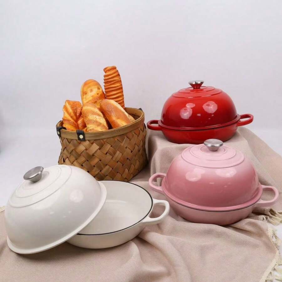 Panci Enamel Besi Cor, Panci Roti Enamel Oval Bulat, Panci Rebusan, Panci Panggang Serbaguna untuk Oven Gas, Memanggang, dan Menggoreng - View 1