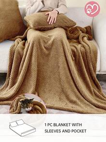 1pc Jacquard Fleece Blanket, Soft And Fluffy, Suitable For All Seasons, Breathable And Comfortable, Machine Washable, Suitable For Home And Student Dorm Use, Brown - Brown - View 2