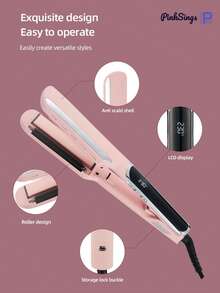 PinkSings Hair Straightening Iron With Hot Oil Treatment For Less Heat Damage, Wide Flat Iron With Essential Oil Roller For Hair Caring, 6 Temperature Settings - Pink - View 6