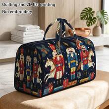 1pc RIDESAY Nutcracker Print Quilted Weekend Travel Bag, Suitable For Short Trips, Large Capacity Tote Bag With Nutcracker Soldier Pattern, Polyester Quilted Handbag, Suitable For Travel, Shopping, Christmas And Holiday Gifts - Multicolor - View 4