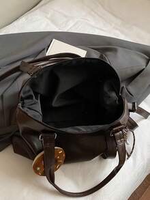 Nicekee Casual And Stylish Large Capacity Handbag With Pendant, Retro And Simple Solid Color Shoulder Bag, Suitable For Commuting Shopping - Coffee - View 12