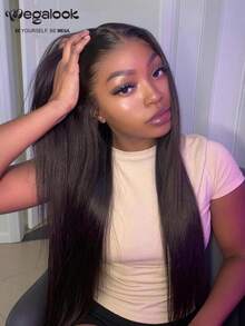 MEGALOOK 13x6 Glue-Free Silky Straight Human Hair Wig, 200% Density, Natural Black, Pre-Plucked Hairline, Pre-Bleached Knots, Ear-To-Ear Transparent Lace Front, Free Parting - Black - View 2
