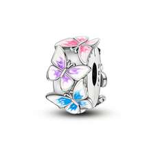 1pc Romantic Floral 925 Sterling Silver Colorful Butterfly Flower Heart Pendant Bead, Women's DIY Bracelet Spacer, Delicate Spring Jewelry Gift - Multicolor - View 19