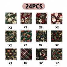 Tlenpo 24pcs, Watercolor Christmas Series Stationery Paper, Multiple Patterns Available, Warm Christmas Holiday Scrapbook Paper, DIY Diary, Planner Collage, Junk Journal Pages, Junk Art, Reuse, Handmade Photo Album, Decorative Materials - Square - View 12