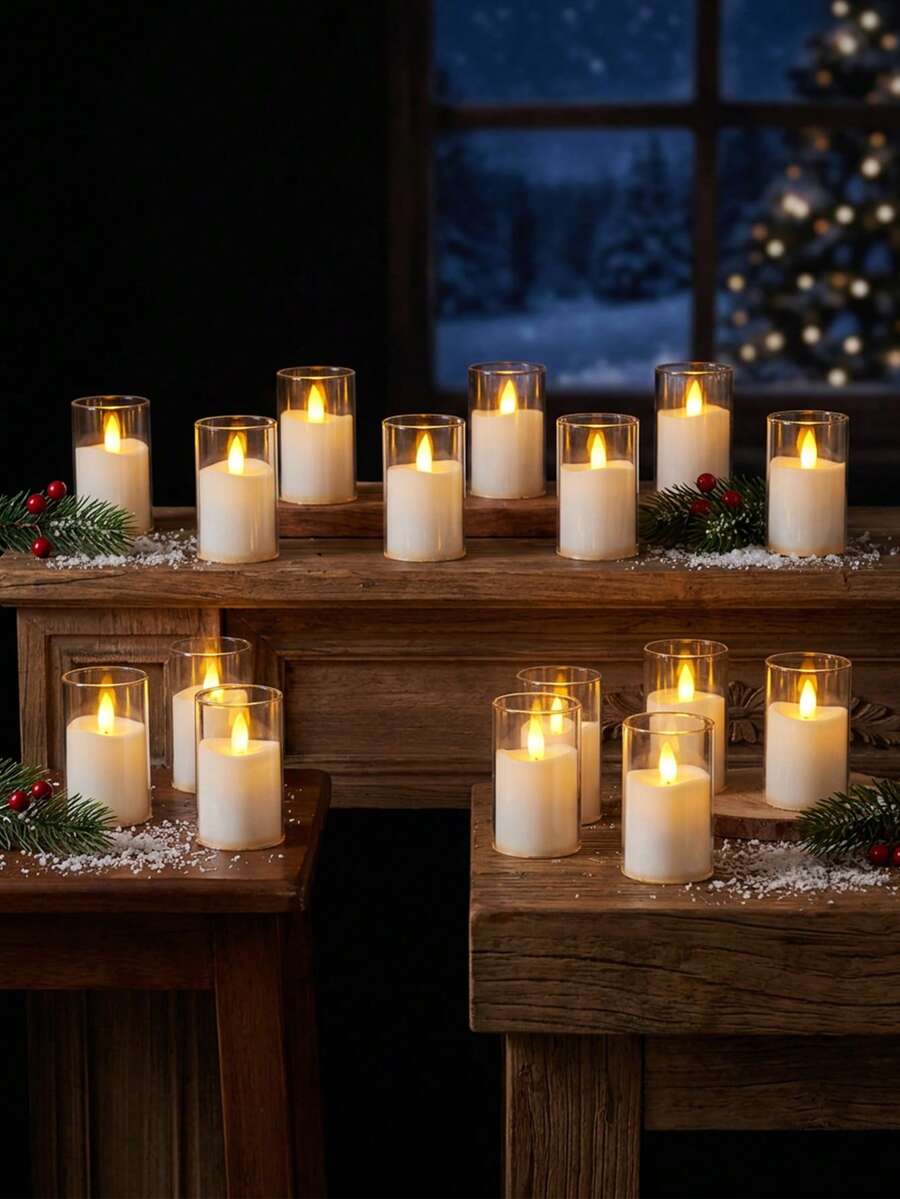 6/12/24pcs Flickering Flameless Candles With Timer And Remote Control, Battery Operated LED Wishing Candles, Smokeless And Odorless, Suitable For Christmas, Halloween, Valentine's Day, Proposal, Wedding, Party, Gift Giving