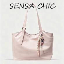 Solid Color Soft Tote Bag With Cute Plush Doll Buckle, Adjustable Strap, Casual Large Shoulder Bag For Women, Travel, School, Outdoor, Shopping, Daily Use, Popular Versatile Accessory - Pink - View 7
