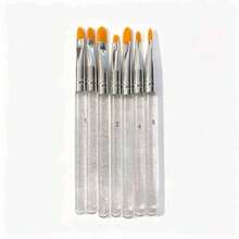 7Pcs Glitter Clear Handle Nail Art Brush Set, Gel Painting Drawing Brushes For Manicure DIY Salon Nail Art Tools - Clear - View 5