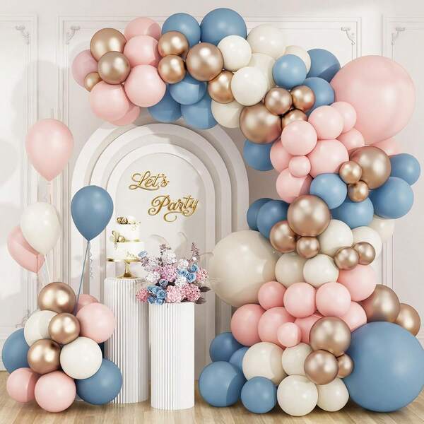 Gender Reveal Balloon Garland Arch Set, Pink Blue Sand White Champagne Gold Latex Balloons With Bows, Suitable For Baby Shower Bohemian Style Bachelorette Party Birthday Party Decoration