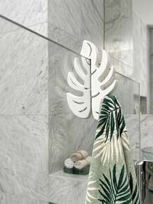 1pc Black & White Monstera Leaf Towel Hook, No Drilling, Waterproof, Rust-Proof, Space-Saving, ABS Plastic, Hot-Selling, Tropical Minimalist Style, Shower Glass Door Hook, Can Hang Towels And Bathrobes - Multicolor - View 3