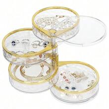 1 Pc 4‑Layer Rotatable Clear Jewelry Organizer Box, Transparent Jewelry Holder Case For Rings, Earrings, Necklaces, Bracelets, Makeup & Hair Accessories - Multicolor - View 6