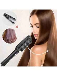 LUYAO Circular Straightening Comb, 2-In-1 Straightening Comb And Hot Comb, Fast Heating, Multiple Temperature Settings, Anti-Scald, Suitable For Professional Salon And Home Use - Black - View 5