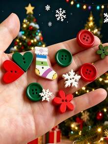 1/30/50/100/150/200pcs Random Christmas Handmade Buttons - Assorted Wooden Holiday Shapes, Suitable For Craft Projects, Scrapbooking And Decoration - Universal, Non-Electric, 14+ Years Old, Sewing Supplies, Sewing Fasteners, Buttons - Multiple Styles - View 3