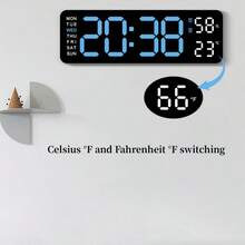 USB Powered 9 Inch Large Digital Wall Clock Temperature Humidity Week Display 4 Level Manual Brightness Adjustment Auto Dimmable Snooze Table Clock 12/24H Electronic LED Alarm Clock ---Without Battery And Plug - one-size - View 5