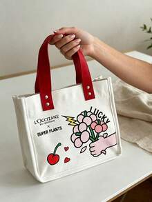 L'Occitane Fabric Makeup Bag With Logo Print Waterproof Zipper Large Capacity Portable Travel Toiletry Bag Matching Gift For Skincare Set LOCCITANE‑GIFT‑40 - White + Red - View 8
