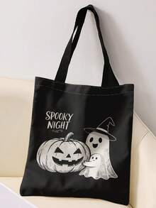 1pc Halloween Skull Print Shoulder Tote,Large Capacity For Books,Groceries & Daily Beach Travel School Use. For Students, Great Daily Bag Or Gift - Multicolor - View 5