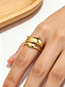 Irregular Geometric Layered Rings For Women Stainless Steel Wave Ring Waterproof Non-Fade Fashion Jewelry Gifts For Christmas,New Year,Daily Wearing - Multicolor - View 2