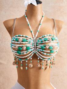 Summer/Autumn New Halloween Costume, Colorful Beaded Cover-Up, European And American Sexy Fashion Design Vacation Beach - Blue - View 1