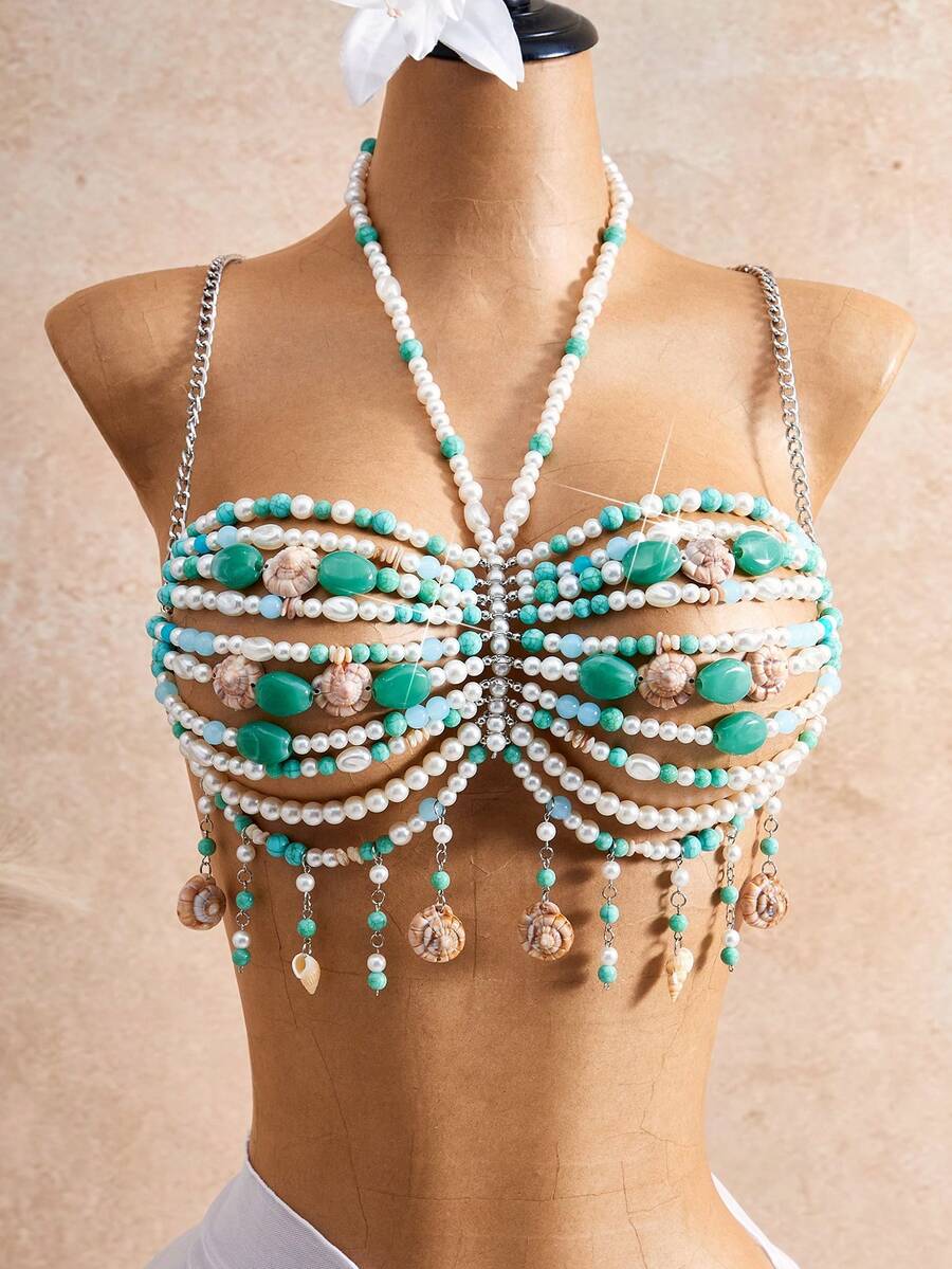 Summer/Autumn New Halloween Costume, Colorful Beaded Cover-Up, European And American Sexy Fashion Design Vacation Beach - Blue - View 1