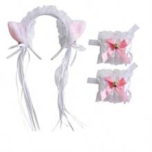 Cat Ears And Tail, Wolf Fox Ears Long Tail And Bell Lace Choker Set For Halloween, Animal Cosplay Party Costume - Multicolor - View 10