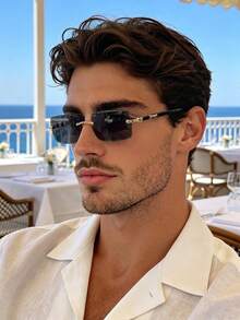 Vintage Square Frameless Fashion Glasses, Classic Plastic Material, Unisex, Suitable For Outdoor Travel, Beach And Casual Occasions - Multicolor - View 5