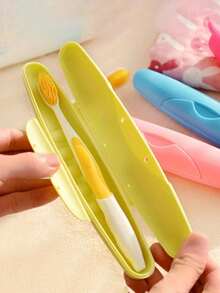 2pcs Random Color Portable Travel Toothbrush Holder, Solid Color Sealed Lid Toothbrush Storage Box, Waterproof Dustproof Leak-Proof Storage Case, Practical Travel Toiletries Accessory - Multicolor - View 8