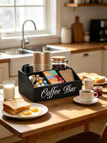 Coffee Bar Storage Organizer, Multi‑Compartment Caddy For Home Coffee Station Decor, Holder For Coffee Pods, Sugar Packets, Cups & Stirrers, Ideal For Kitchen Use - Black - View 4