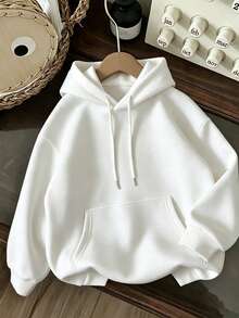 Oversized Women's Sweatshirt For Autumn And Winter, Long-Sleeve Hoodie With Pockets, Casual Top, Y2k Style, Daily Letter Slogan Graphic, White Unisex - White - View 7
