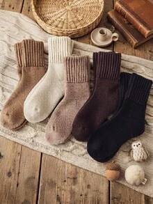 1/5/10 Pairs Random Toddler Socks, Baby Boy Fall Season, Earth Tones,Fall Socks For Girls, Kids Fall Season Essentials, Thick Ribbed Cuff, Winter Wear - Multicolor - View 2