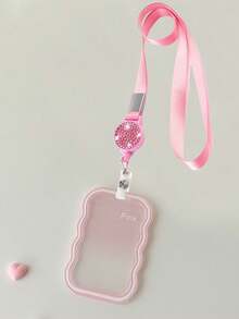 Cute Wavy Edge Gradient Transparent ID Card Holder With Lanyard, Ins Minimalist Soft Silicone Card Sleeve, With Shiny Rhinestone Round Retractable Badge Reel And Detachable Halter, Card Storage Box, Anti-Loss Lanyard,Travel Essential - Multicolor - View 16