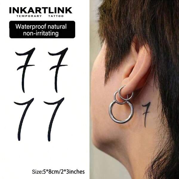 INKARTLINK 1pc Digital "7" K-Pop Idol Support Decorative Sticker, Temporary Waterproof Body Art Tattoo Sticker, Lasts 1-2 Weeks, Plant-Based Juice Tattoo, Suitable For Men And Women, Essential For People, Must-Have Party Decoration