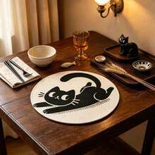 1/4/6pcs Minimalist Cartoon Black Cat Hand-Painted Pattern Placemats, Suitable For Home Kitchen, Made Of Polyester Fiber, Kitchen Table Decoration And Party Scene Decoration - Multicolor - View 2