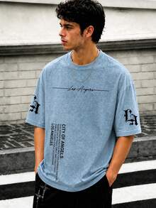 Zrgoth Men's Casual Versatile Simple Printed Element Short Sleeve T-Shirt - Blue - View 3