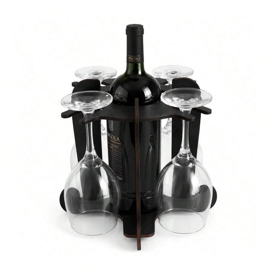 Adega de Vinho com Suporte para 4 Taças em MDF 4 mm Várias Cores para Bancada Mesa Jantar Festa e Presente