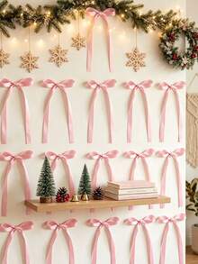 20pcs Christmas Bow Cupcake Toppers Birthday Bowknot Ribbons Coquette Red Bow High Footed Cup Balloon Wall Party Decorations Bridal Cake Dessert For Wedding Bridal Birthday Anniversary BabyShower Party Supplies,Christmas Holiday Decorations - Pink Bow - View 2