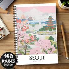 A5 koreansk semester spiralblock, lämpligt för dagboksskrivning, kontorsmaterial, studienödvändigheter, födelsedags- eller julklapp, daglig planerare med koreanskt tema och design, klassrumsanteckningar, kontormemo, bärbart anteckningsblock, lämpligt för yrkesverksamma, studenter och kontorsbruk – perfekt presentval, konstnärlig omslagsdesign, för anteckning av formler och ämnesstudier - En bok (50 sidor, 100 sidor) - Visa 3