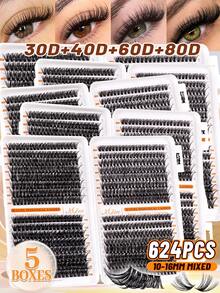 MEM 624 Clusters Of Natural D-Curl False Eyelashes Featuring A Mix Of Lengths (30D, 40D, 60D, And 80D) And Ranging From 10mm To 16mm; Versatile And Suitable For Various Makeup Styles, These Are An Ideal Beauty Tool That Is Easy For Beginners To Use. - Black - View 11