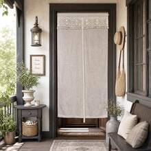 1PC Bohemian-Style Solid Color Tassel Curtain,Providing Privacy; Light Brown Faux Linen Curtain For Living Room And Bedroom;Height Adjustable Home Drapes - Beige - View 8