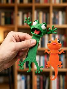 2pcs 3D Frog & Gecko Bookmarks, Quirky Animal Cute Squeeze Bookmark Set (Random Color & Style), Creative Shaped Bookmarks, Office Supplies, Reading Gift For Family And Friends, Adult Reading Accessories, 1pc - Multicolor - View 3