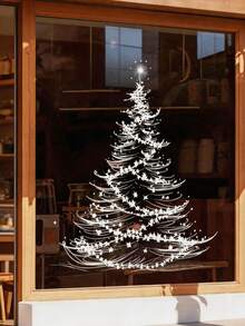 1pc Creative Christmas Atmosphere Decoration: Stars, White Christmas Tree Window Stickers, Home Display Window Wall Decorations, Stickers. - Multi-color - View 2